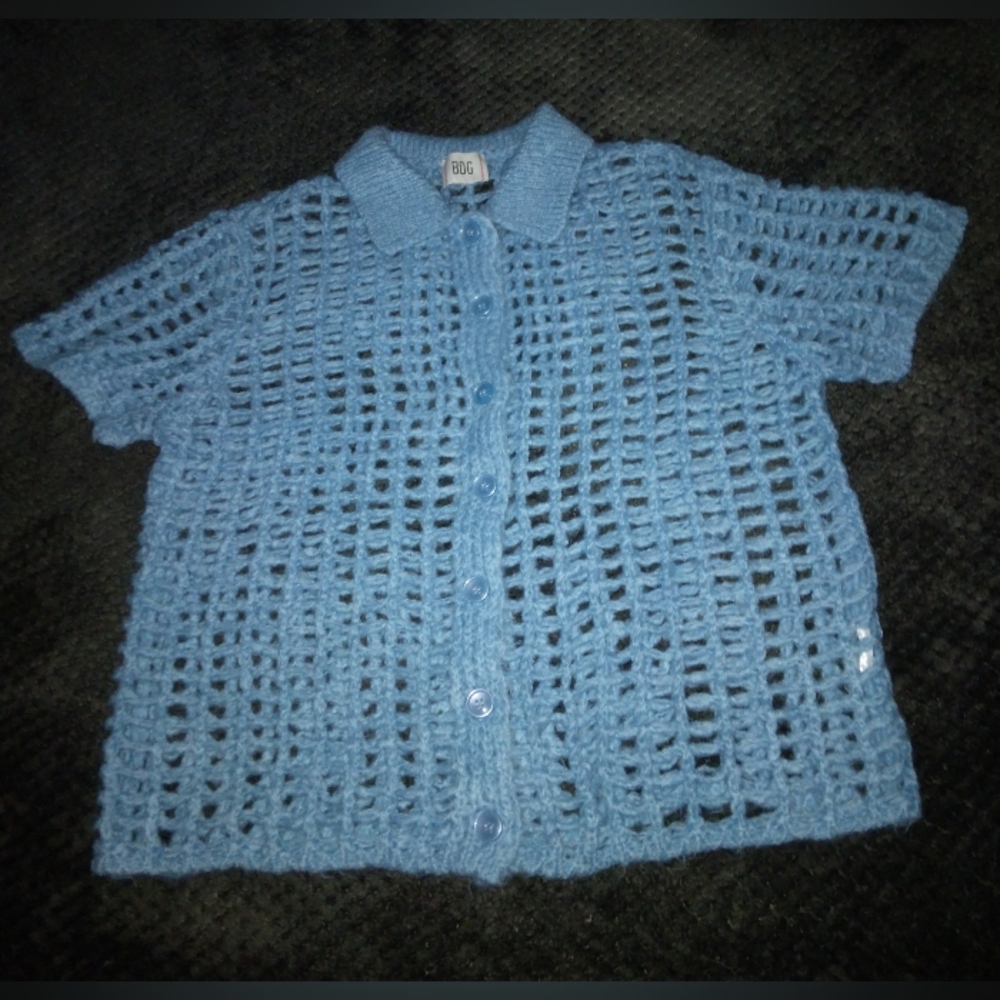 BDG Women's Short Sleeve, Exaggerated Open-Weave Sweater